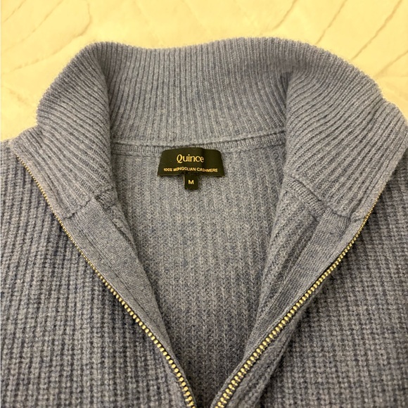 Quince Blue Mongolian Cashmere fisherman quarter Zip Sweater - Picture 3 of 5